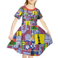 New Caledonia Joyeux Noel Kid Short Sleeve Dress Pacific Patchwork Xmas Vibes LT9 - Polynesian Pride