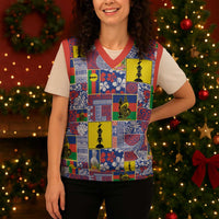 New Caledonia Joyeux Noel Christmas Knitted V-Neck Vest Pacific Patchwork Xmas Vibes - Polynesian Pride