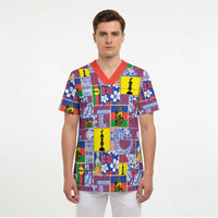 New Caledonia Joyeux Noel Scrub Top Pacific Patchwork Xmas Vibes - Polynesian Pride