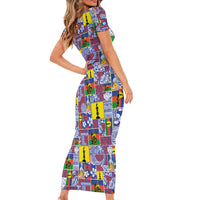 New Caledonia Joyeux Noel Short Sleeve Bodycon Dress Pacific Patchwork Xmas Vibes LT9 - Polynesian Pride