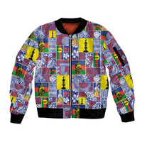 New Caledonia Joyeux Noel Sleeve Zip Bomber Jacket Pacific Patchwork Xmas Vibes - Polynesian Pride