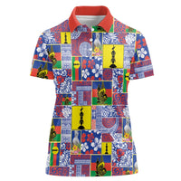 New Caledonia Joyeux Noel Women Polo Shirt Pacific Patchwork Xmas Vibes LT9 Female Blue - Polynesian Pride
