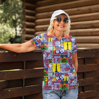 New Caledonia Joyeux Noel Women Polo Shirt Pacific Patchwork Xmas Vibes LT9 - Polynesian Pride