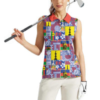 New Caledonia Joyeux Noel Women Sleeveless Polo Shirt Pacific Patchwork Xmas Vibes - Polynesian Pride