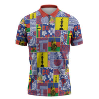 New Caledonia Joyeux Noel Zipper Polo Shirt Pacific Patchwork Xmas Vibes LT9 Blue - Polynesian Pride