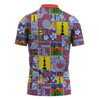 New Caledonia Joyeux Noel Zipper Polo Shirt Pacific Patchwork Xmas Vibes LT9 - Polynesian Pride