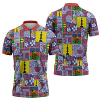 New Caledonia Joyeux Noel Zipper Polo Shirt Pacific Patchwork Xmas Vibes LT9 - Polynesian Pride