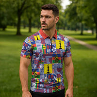 New Caledonia Joyeux Noel Zipper Polo Shirt Pacific Patchwork Xmas Vibes LT9 - Polynesian Pride