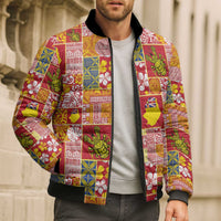 Niue Monuina e Kilisimasi Bomber Puffer Jacket Pacific Patchwork Xmas Vibes - Polynesian Pride