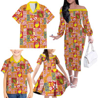 Niue Monuina e Kilisimasi Family Matching Off The Shoulder Long Sleeve Dress and Hawaiian Shirt Pacific Patchwork Xmas Vibes - Polynesian Pride