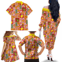 Niue Monuina e Kilisimasi Family Matching Off The Shoulder Long Sleeve Dress and Hawaiian Shirt Pacific Patchwork Xmas Vibes - Polynesian Pride