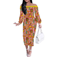 Niue Monuina e Kilisimasi Family Matching Off The Shoulder Long Sleeve Dress and Hawaiian Shirt Pacific Patchwork Xmas Vibes - Polynesian Pride