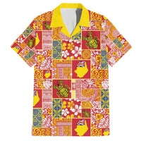 Niue Monuina e Kilisimasi Family Matching Puletasi and Hawaiian Shirt Pacific Patchwork Xmas Vibes LT9 Dad's Shirt - Short Sleeve Yellow - Polynesian Pride