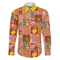 Niue Monuina e Kilisimasi Family Matching Puletasi and Hawaiian Shirt Pacific Patchwork Xmas Vibes LT9 Dad's Shirt - Long Sleeve Yellow - Polynesian Pride