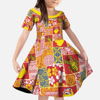 Niue Monuina e Kilisimasi Kid Short Sleeve Dress Pacific Patchwork Xmas Vibes LT9 KID Yellow - Polynesian Pride
