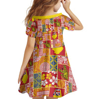 Niue Monuina e Kilisimasi Kid Short Sleeve Dress Pacific Patchwork Xmas Vibes - Polynesian Pride
