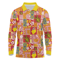 Niue Monuina e Kilisimasi Long Sleeve Polo Shirt Pacific Patchwork Xmas Vibes - Polynesian Pride