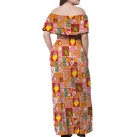 Niue Monuina e Kilisimasi Off Shoulder Maxi Dress Pacific Patchwork Xmas Vibes - Polynesian Pride