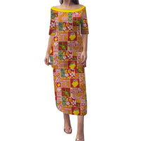 Niue Monuina e Kilisimasi Puletasi Pacific Patchwork Xmas Vibes LT9 Long Dress Yellow - Polynesian Pride
