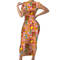 Niue Monuina e Kilisimasi Short Sleeve Bodycon Dress Pacific Patchwork Xmas Vibes - Polynesian Pride