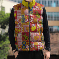 Niue Monuina e Kilisimasi Sleeveless Puffer Jacket Pacific Patchwork Xmas Vibes - Polynesian Pride