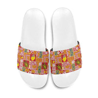 Niue Monuina e Kilisimasi Slide Sandals Pacific Patchwork Xmas Vibes - Polynesian Pride