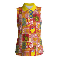 Niue Monuina e Kilisimasi Women Sleeveless Polo Shirt Pacific Patchwork Xmas Vibes - Polynesian Pride