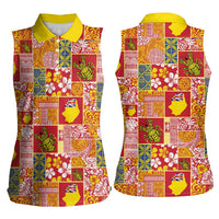 Niue Monuina e Kilisimasi Women Sleeveless Polo Shirt Pacific Patchwork Xmas Vibes - Polynesian Pride
