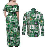 Norfolk Island Meri Krismas Couples Matching Off Shoulder Maxi Dress and Long Sleeve Button Shirt Pacific Patchwork Xmas Vibes - Polynesian Pride