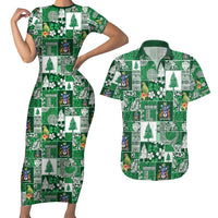 Norfolk Island Meri Krismas Couples Matching Short Sleeve Bodycon Dress and Hawaiian Shirt Pacific Patchwork Xmas Vibes - Polynesian Pride