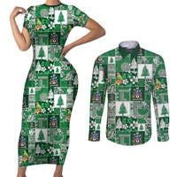 Norfolk Island Meri Krismas Couples Matching Short Sleeve Bodycon Dress and Long Sleeve Button Shirt Pacific Patchwork Xmas Vibes - Polynesian Pride