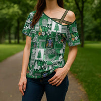 Norfolk Island Meri Krismas Cross Shoulder Shirt Pacific Patchwork Xmas Vibes - Polynesian Pride