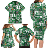 Norfolk Island Meri Krismas Family Matching Long Sleeve Bodycon Dress and Hawaiian Shirt Pacific Patchwork Xmas Vibes - Polynesian Pride