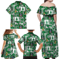 Norfolk Island Meri Krismas Family Matching Off Shoulder Maxi Dress and Hawaiian Shirt Pacific Patchwork Xmas Vibes - Polynesian Pride