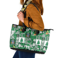 Norfolk Island Meri Krismas Leather Tote Bag Pacific Patchwork Xmas Vibes - Polynesian Pride
