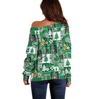 Norfolk Island Meri Krismas Off Shoulder Sweater Pacific Patchwork Xmas Vibes - Polynesian Pride