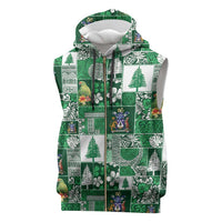 Norfolk Island Meri Krismas Sleeveless Zip Hoodie Pacific Patchwork Xmas Vibes LT9 Green - Polynesian Pride