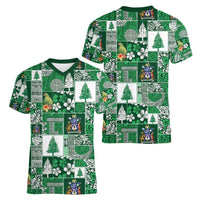 Norfolk Island Meri Krismas Women V-Neck T-Shirt Pacific Patchwork Xmas Vibes - Polynesian Pride