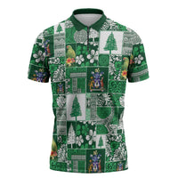 Norfolk Island Meri Krismas Zipper Polo Shirt Pacific Patchwork Xmas Vibes LT9 Green - Polynesian Pride