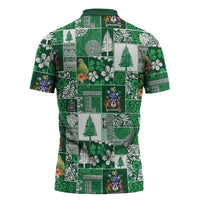 Norfolk Island Meri Krismas Zipper Polo Shirt Pacific Patchwork Xmas Vibes LT9 - Polynesian Pride