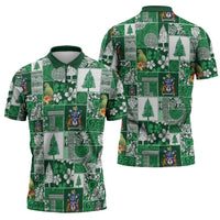 Norfolk Island Meri Krismas Zipper Polo Shirt Pacific Patchwork Xmas Vibes - Polynesian Pride