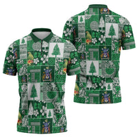 Norfolk Island Meri Krismas Zipper Polo Shirt Pacific Patchwork Xmas Vibes LT9 - Polynesian Pride