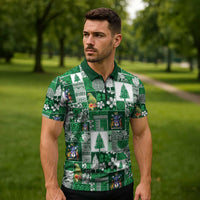 Norfolk Island Meri Krismas Zipper Polo Shirt Pacific Patchwork Xmas Vibes - Polynesian Pride