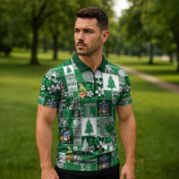 Norfolk Island Meri Krismas Zipper Polo Shirt Pacific Patchwork Xmas Vibes LT9 - Polynesian Pride