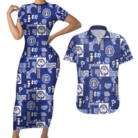 Northern Mariana Islands Magof Nochebuena Couples Matching Short Sleeve Bodycon Dress and Hawaiian Shirt Pacific Patchwork Xmas Vibes LT9 Blue - Polynesian Pride