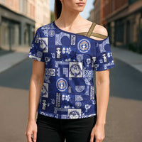 Northern Mariana Islands Magof Nochebuena Cross Shoulder Shirt Pacific Patchwork Xmas Vibes - Polynesian Pride