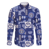 Northern Mariana Islands Magof Nochebuena Family Matching Mermaid Dress and Hawaiian Shirt Pacific Patchwork Xmas Vibes LT9 Dad's Shirt - Long Sleeve Blue - Polynesian Pride