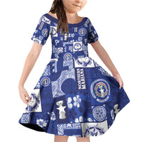 Northern Mariana Islands Magof Nochebuena Family Matching Off Shoulder Short Dress and Hawaiian Shirt Pacific Patchwork Xmas Vibes LT9 Daughter's Dress Blue - Polynesian Pride