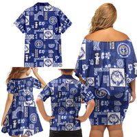 Northern Mariana Islands Magof Nochebuena Family Matching Off Shoulder Short Dress and Hawaiian Shirt Pacific Patchwork Xmas Vibes - Polynesian Pride
