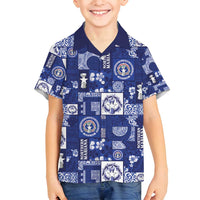 Northern Mariana Islands Magof Nochebuena Family Matching Off Shoulder Short Dress and Hawaiian Shirt Pacific Patchwork Xmas Vibes LT9 Son's Shirt Blue - Polynesian Pride